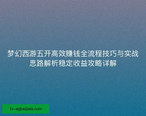 梦幻西游五开高效赚钱全流程技巧与实战思路解析稳定收益攻略详解